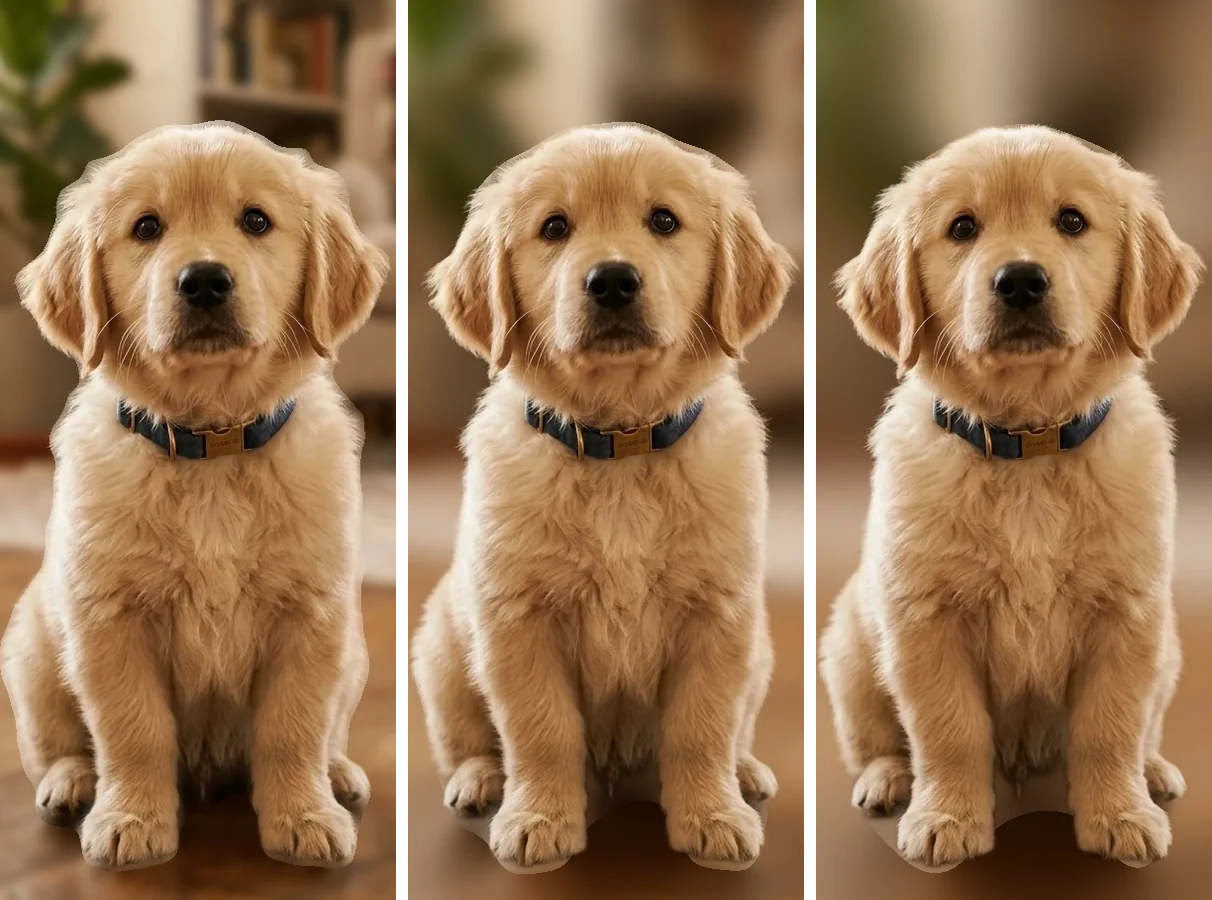 The same puppy photo at three blur amounts