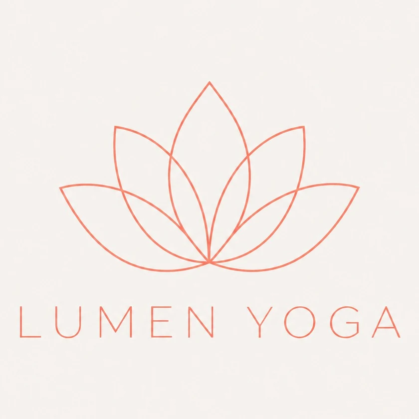 Lumen Yoga line-art logo on light grey